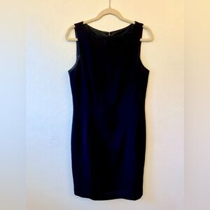 Liz Claiborne Women’s Size 10 Black Sleeveless Sheath Dress Beaded Neck Elegant